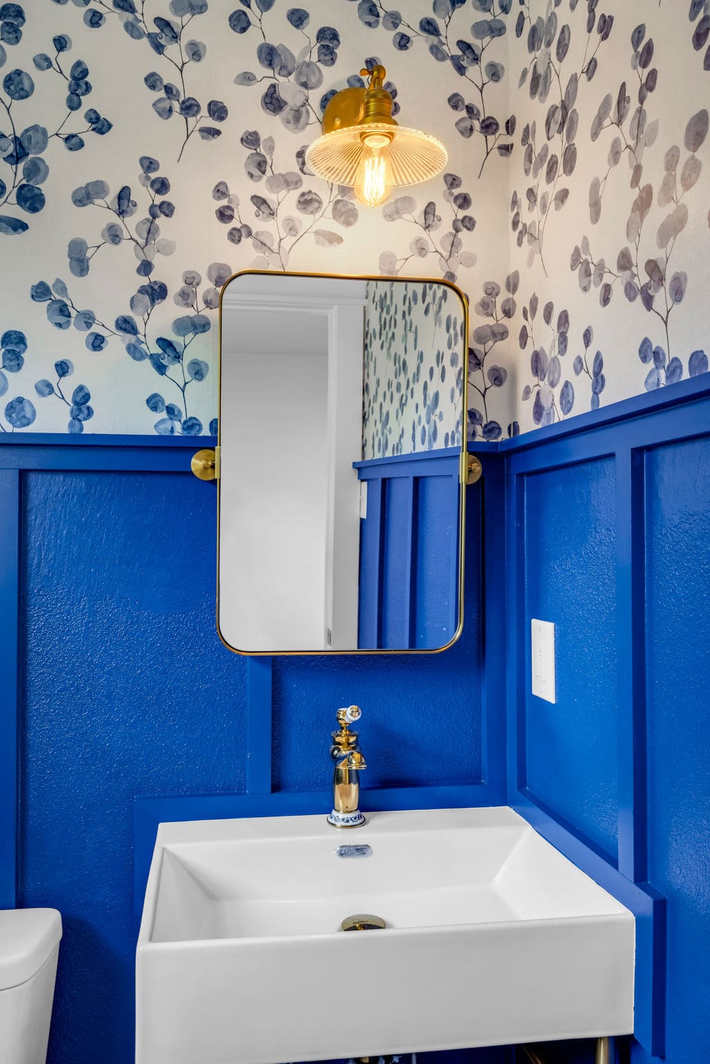 cute bathroom touches bathroom remodeling bright blue wainscoting with wallpaper