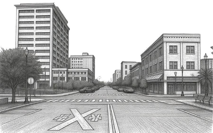 Etching of downtown Gulfport, MS