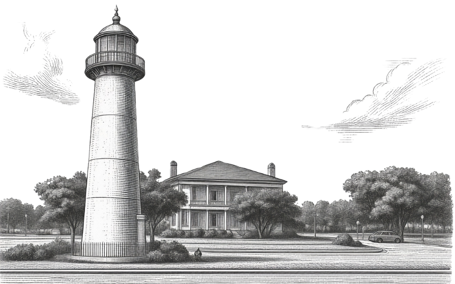 Etching of lighthouse in Biloxi