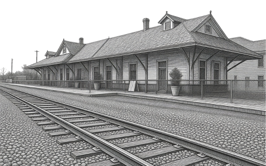 Etching of Pascagoula train depot
